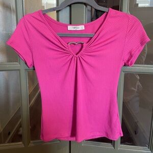 Vibrant Pink Ribbed Short Sleeve Top